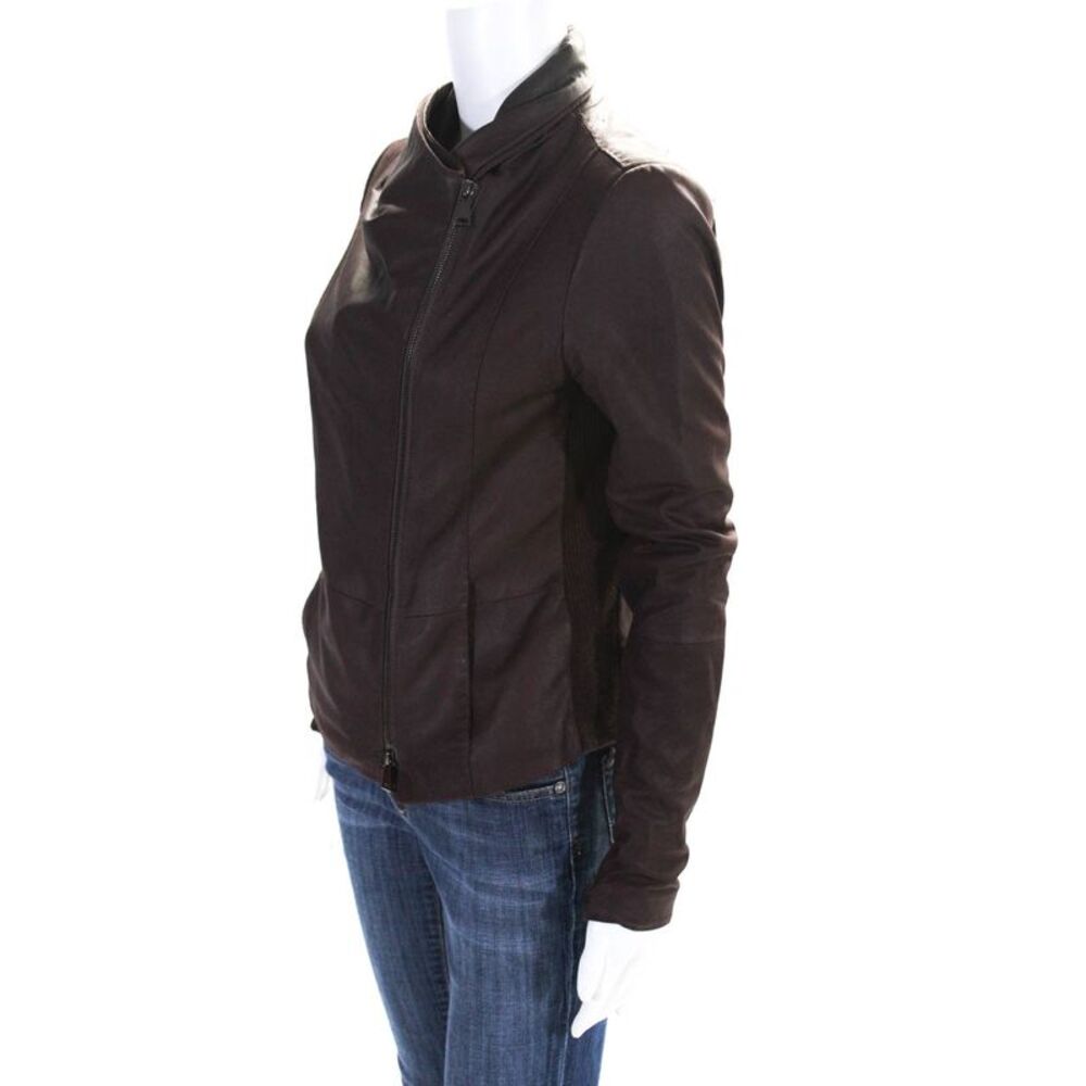 Vince Womens Leather Asymmetrical Zip Up Long Sleeve Jacket Coat Red Size S - Picture 2 of 6